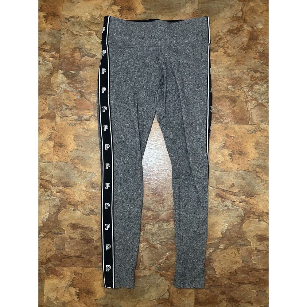VS PINK Heathered Gray Yoga Leggings Small S Side Logo Tape P Taping Athleisure